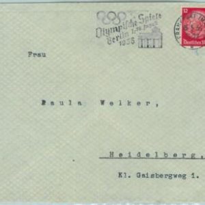 68270 - GERMANY - POSTAL HISTORY - COVER: 15.5.1936 Olympic postmark: Frankfurt