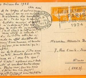 aa2927 - FRANCE - POSTAL HISTORY - 1924 Olympic Games POSTMARK on Postcard