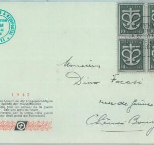 89104 - SWITZERLAND - POSTAL HISTORY -  SBHV # W19  block of 4 on COVER  1945