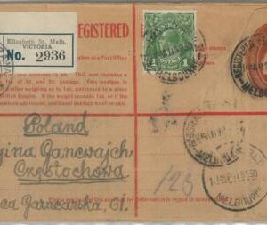 74777 - AUSTRALIA  - POSTAL HISTORY - Registered STATIONERY COVER to POLAND 1930