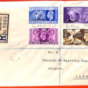 aa2575 - TANGIER - Postal History -  FDC COVER to SPAIN 1948 OLYMPIC GAMES