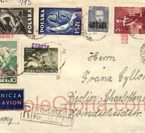ad5968 - POLAND - Postal History - GROSZY Overprint stamps on Registered Cover