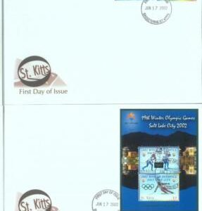 83816 - St Kitts - 2 FDC Cover 2002 Winter OLYMPIC GAMES Nordic + Ski jumping