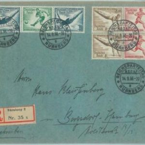 68282 - GERMANY - POSTAL HISTORY - Olympic stamps REGISTERED COVER 1936 NURNBERG