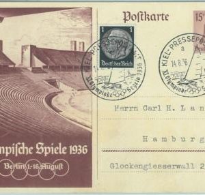 68202 - GERMANY - POSTAL  STATIONERY - 16.8.1936 Olympic postmark: KIEL a
