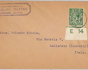 58128 - GREAT BRITAIN - POSTAL HISTORY: 1/2pence CONTROL NUMBER on COVER 1919