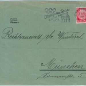 68260 - GERMANY - POSTAL HISTORY - COVER: 8.6.1936 Olympic postmark: Fürth FURTH