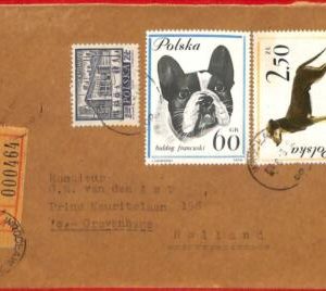 aa3150 - POLAND - POSTAL HISTORY -  REGISTERED COVER to HOLLAND 1963 Dogs