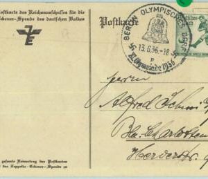 68125  - GERMANY -  POSTCARD - 1936 Olympic postmark with ERROR in the DATE!