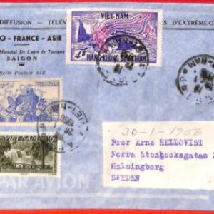 aa3569 - VIETNAM -  Postal History - AIRMAIL COVER  to  SWEDEN  1956  Waterfalls