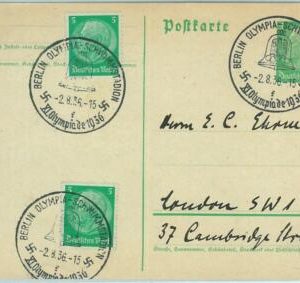68158 - GERMANY - POSTAL  STATIONERY - 2.8.1936 Olympic postmark: SWIMMING POOL