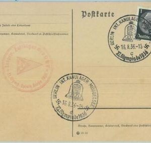 68150 - GERMANY - POSTAL HISTORY: Card - 16.8.1936 Olympic postmark: BERLIN c
