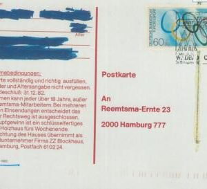 75919 - GERMANY - Postal History -  Olympic Games stamp on CARD 1983