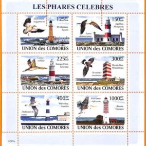 A5624 - COMOROS - ERROR, 2008, MISPERF MINIATURE SHEET: Lighthouses, Birds
