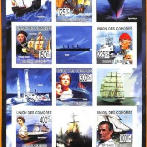 A5618 -COMOROS, ERROR 2009 IMPERF SOUVENIR S: Boats, Titanic, Cousteau, Columbus