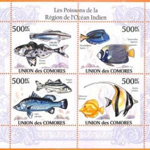 A5599 - COMOROS - ERROR, 2010, MISPERF MINIATURE SHEET: Fish of Indian Ocean