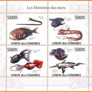 A5597 - COMOROS - ERROR, 2010 MISPERF MINIATURE SHEET: Fish, Monsters of the sea