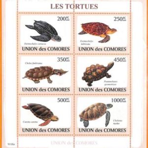 A5579 - COMOROS - ERROR, 2009, MISPERF MINIATURE SHEET: Turtles