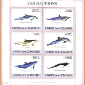 A5600 - COMOROS - ERROR, 2009, MISPERF MINIATURE SHEET: Dolphines, Marine Life
