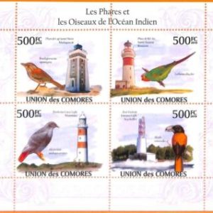 A5592 - COMOROS - ERROR, 2010, MISPERF MINIATURE SHEET: Lighthouse, Birds