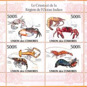 A5601 - COMOROS - ERROR, 2010 MISPERF MINIATURE SHEET: Crustaceans, Indian Ocean