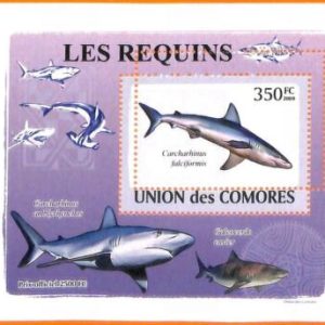 A5594 - COMOROS - ERROR, 2009 MISPERF SOUVENIR SHEET: Sharks, Marine Life