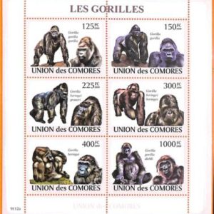 A5569 - COMOROS - ERROR, 2009, MISPERF MINIATURE SHEET: Gorillas