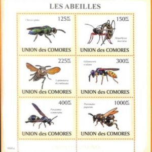 A5576 - COMOROS - ERROR, 2009, MISPERF MINIATURE SHEET: Bees, Insects