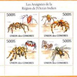A5572 - COMOROS - ERROR, 2010 MISPERF MINIATURE SHEET: Spiders