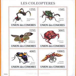 A5575 - COMOROS - ERROR, 2009, MISPERF MINIATURE SHEET: Beatles, Insects