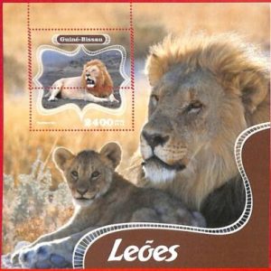 A5160 - GUINEA-BISSAU - ERROR MISPERF Souvenir sheet: 2014, Lions