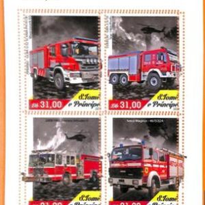 A6703 - SAO TOME & PRINCIPE, Error, 2020, MISSPERF MINIATURE SHEET: Fire trucks