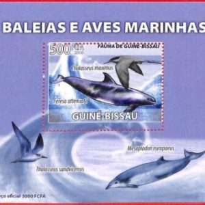 A5132 - GUINEA-BISSAU - ERROR - MISPERF Souvenir sheet: 2008, Whales, Birds