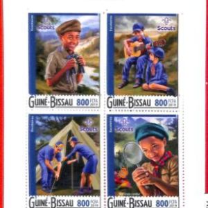 A1868 -GUINEA BISSAU, ERROR: MISSPERF, M/S -2019 Boy Scouts, Butterflies, Guitar
