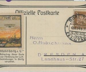 74165 - GERMANY - Postal History - Gorlitz FLIGHT POSTCARD - Muller  # 175 1924