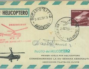 87410 - ARGENTINA - POSTAL HISTORY - Helicopter flight to ROSARIO 1959 Signed