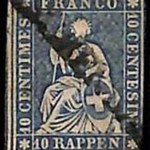 94993cE - SWITZERLAND - STAMP - Zumstein # 23 Green Thread  / Medium  Paper USED