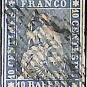 94993aA - SWITZERLAND - STAMP - Zumstein # 23a  Green Thread  / Thin Paper USED