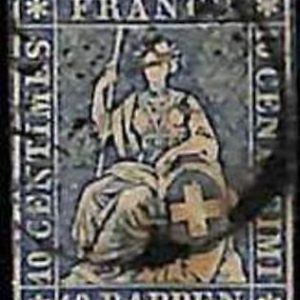 94993cC - SWITZERLAND - STAMP - Zumstein # 23 Green Thread  / Medium  Paper USED