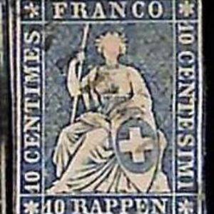 94993cD - SWITZERLAND - STAMP - Zumstein # 23 Green Thread  / Medium  Paper USED