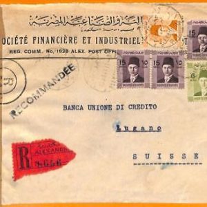 aa0069 - EGYPT - POSTAL HISTORY - REGISTERED COVER Port Said to SWITZERLAND 1945