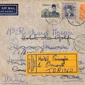 ac6628 -  EGYPT  - Postal History - FORWARDED Airmail Cover to ITALY  1947