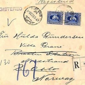 ac6634 -  EGYPT  - Postal History - REGISTERED Cover to NORWAY  1929