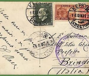 ad0898 - GREECE - Postal History - Overprinted stamp on CENSORED CARD to ITALY