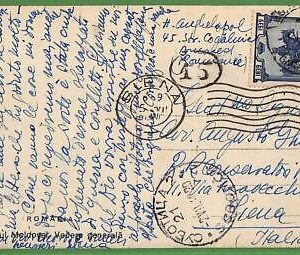 ad0899  - ROMANIA - Postal History - SINGLE STAMP on postcard to ITALY 1940