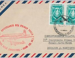 50164-ARGENTINA-AIRMAIL COVER25th anniversary of First flight Buenos Aires/Miami