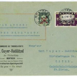 P0020 - Switzerland - POSTAL HISTORY - SBHV # F2 on COVER 1919 - LUXUS!