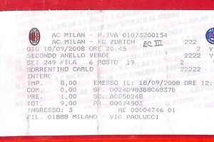 C1271 - Vecchio BIGLIETTO PARTITA CALCIO - 2008  MILAN