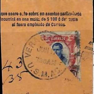 94946b - MEXICO - STAMPS  - Yvert # 202 BISECTED - USED on Cut-out USA Postmarks