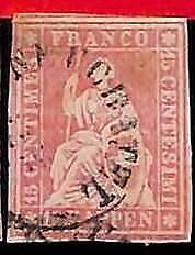 94985bD - SWITZERLAND - STAMP - ZM  # 24b Green Thread Medium -  USED faulty